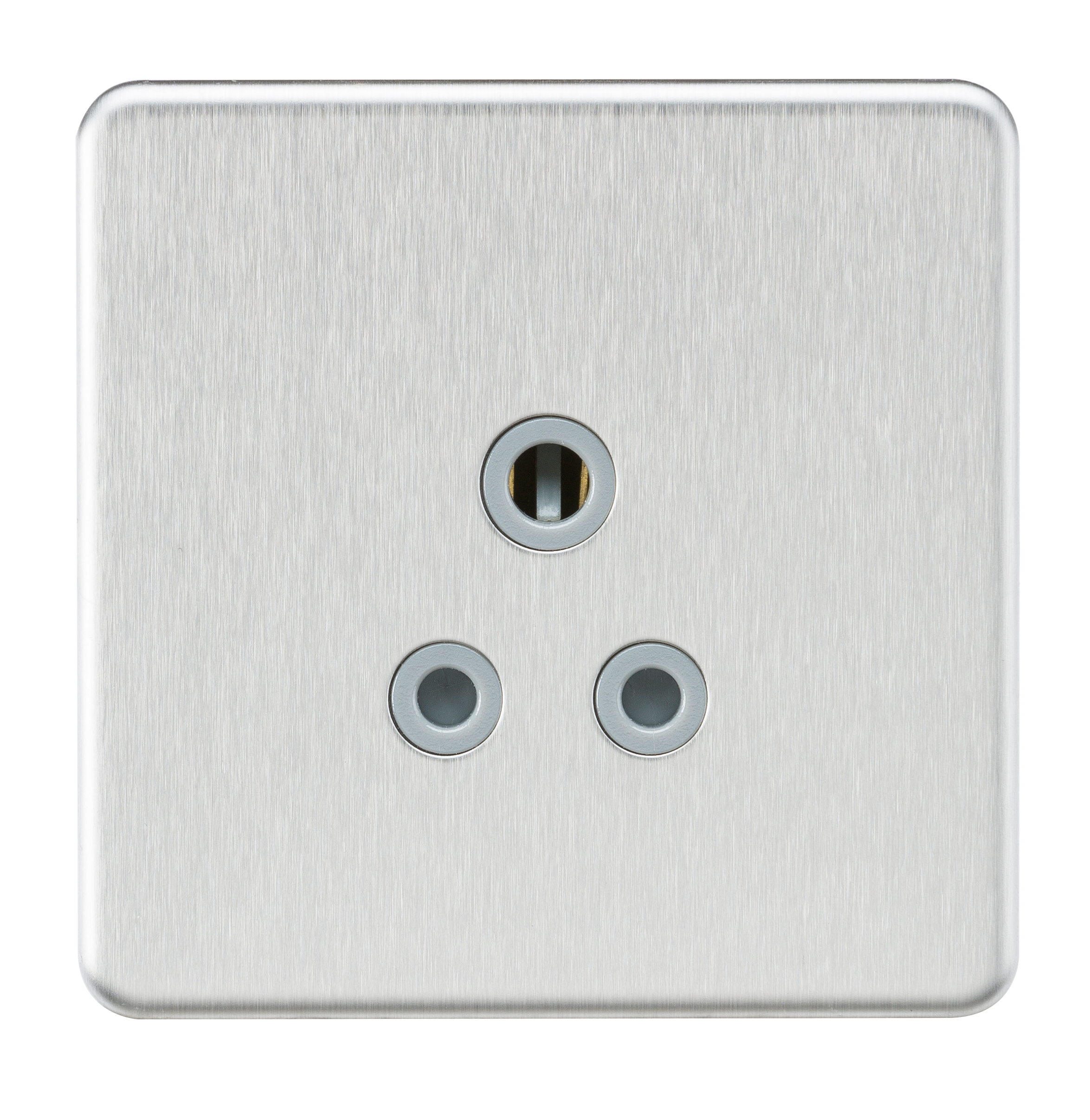 Screwless 5A Unswitched Round Socket - Brushed Chrome with Grey Insert