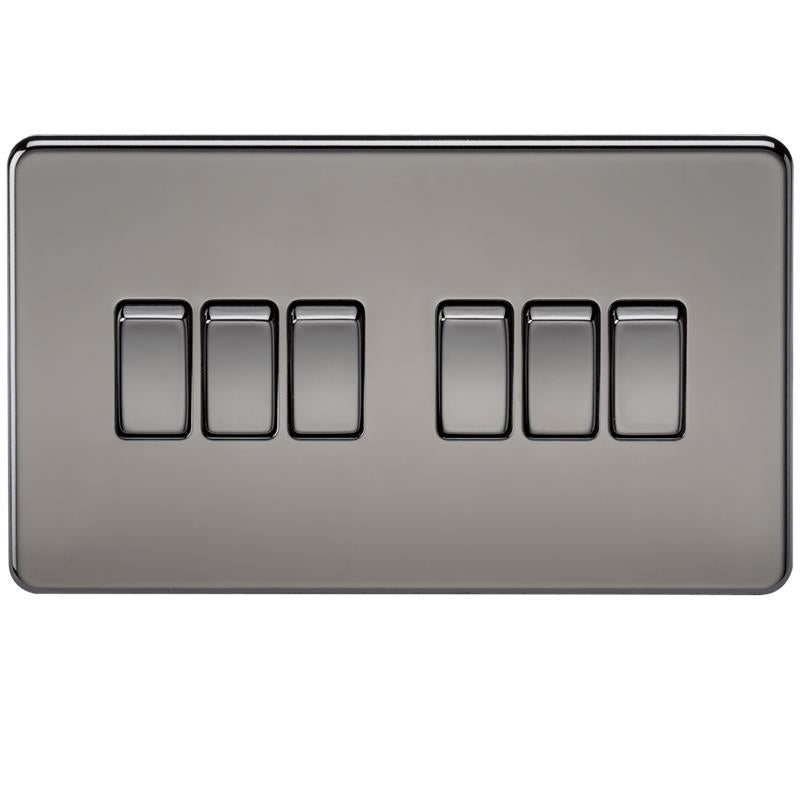 10A 6G 2 Way 230V Screwless Black Nickel Electric Wall Plate Switch