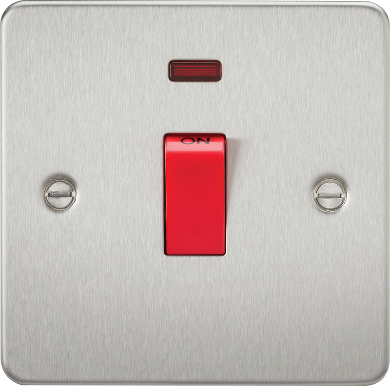 45A 1G DP Switch with Neon Flat Plate - Brushed Chrome