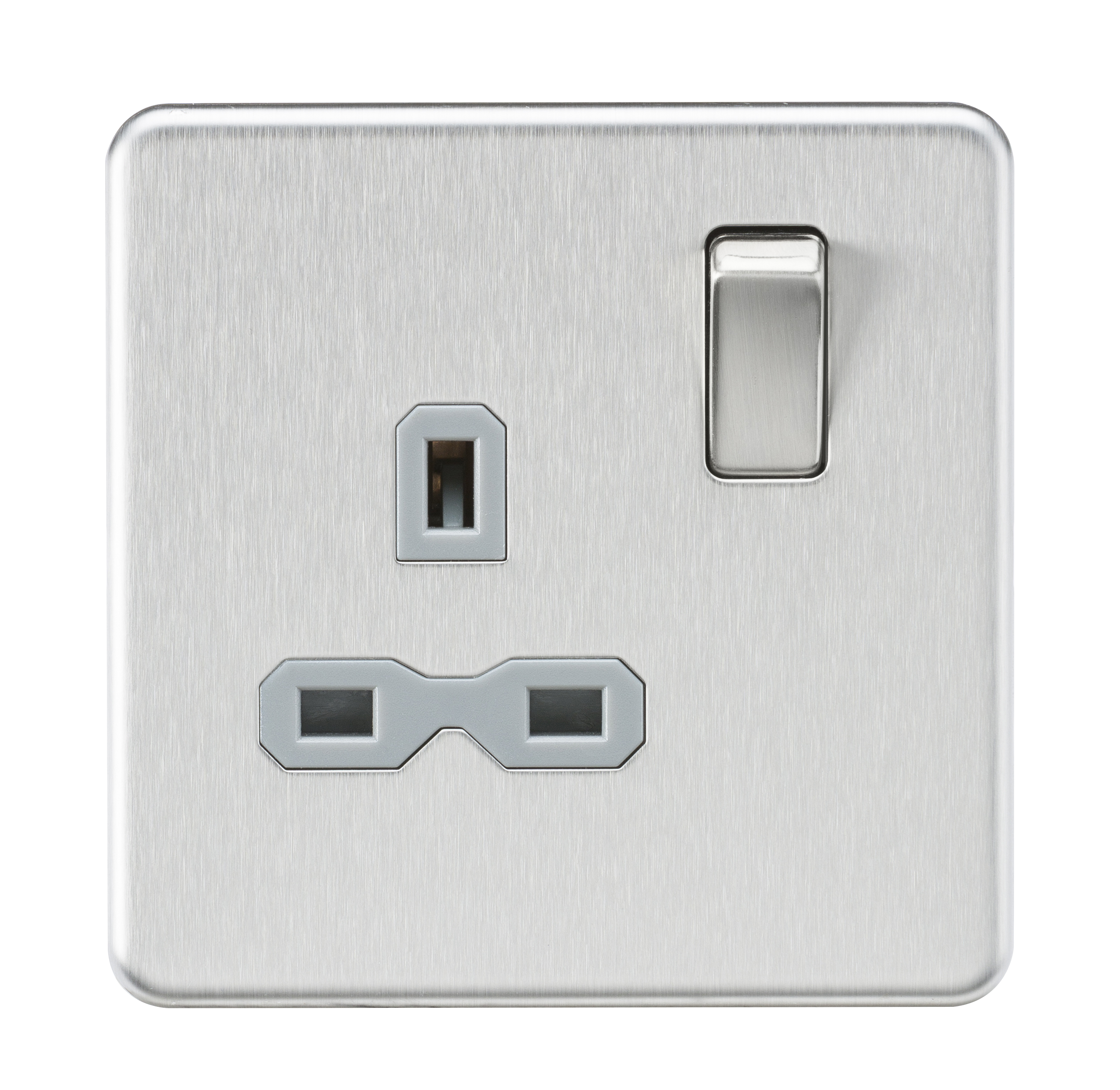 Screwless 13A 1G DP switched Socket - Brushed Chrome with grey Insert