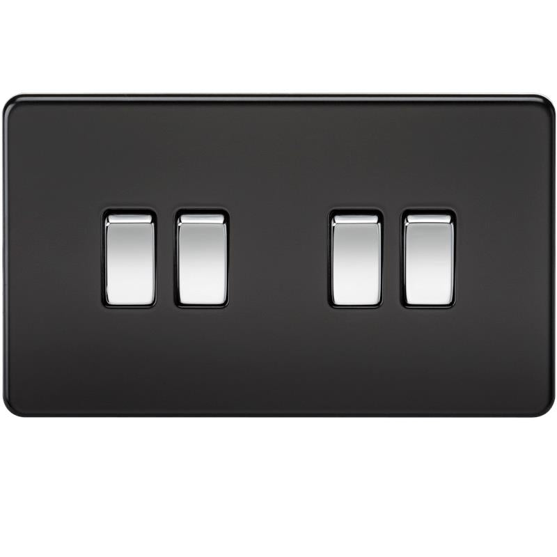 10A 4G 2 Way 230V Screwless Matt Black Electric Wall Plate Switch