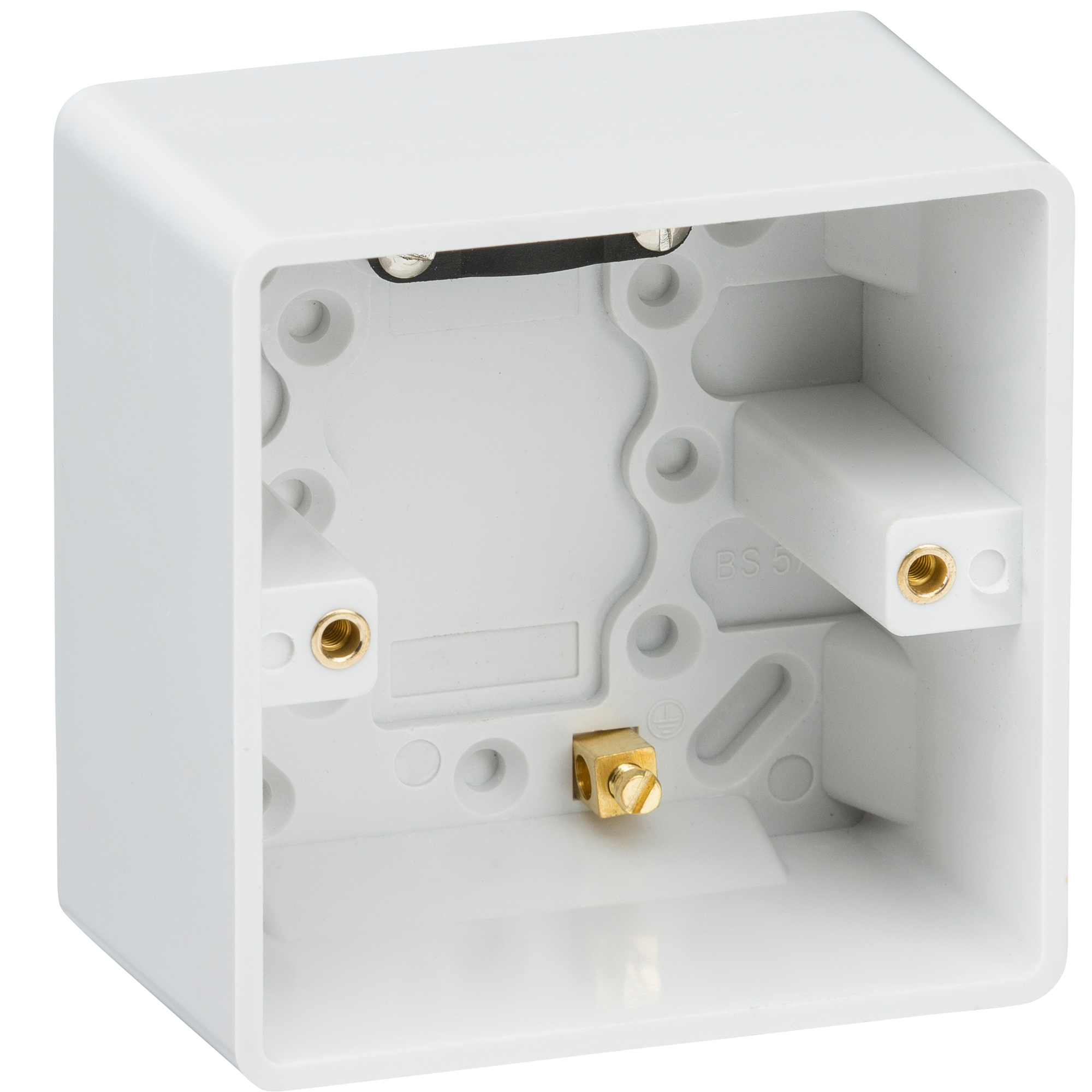 Curved Edge Single 47mm Pattress Box with Earth Terminal and Cable Strain Relief