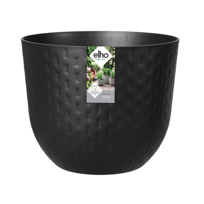 Fuente Grains 30cm Round Plastic Indoor & Outdoor Plant Pot - Onyx Black