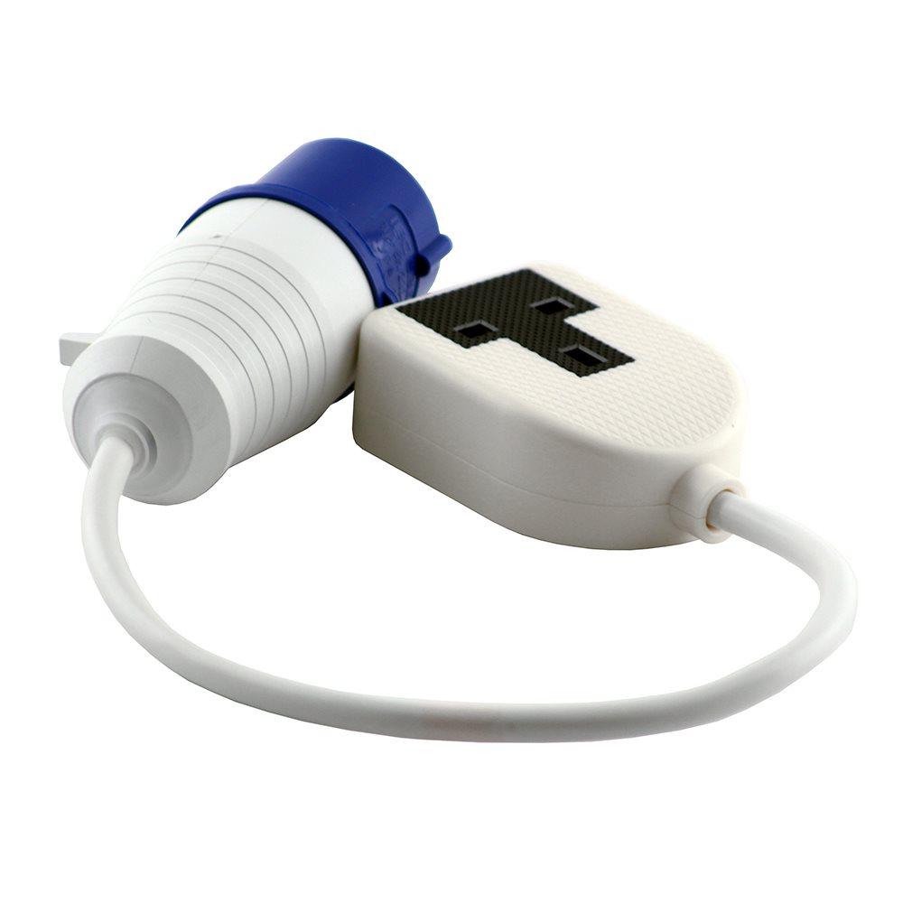 16A 230V White Male to 1 Gang Socket Hook Up Extension Cable Lead - 1m