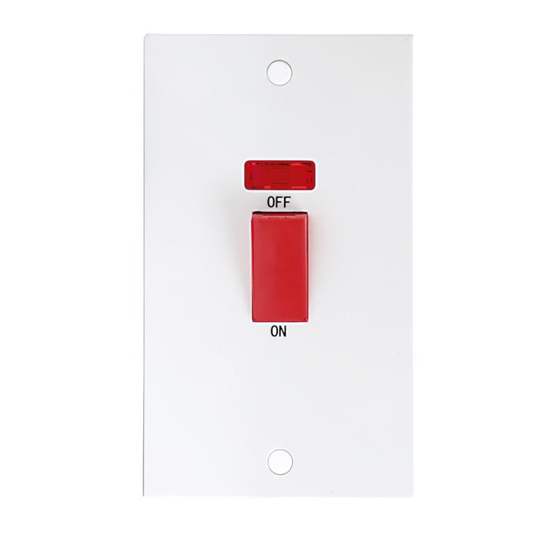 45A White 2G DP 230V Electric Cooker Wall Plate Switch With Neon