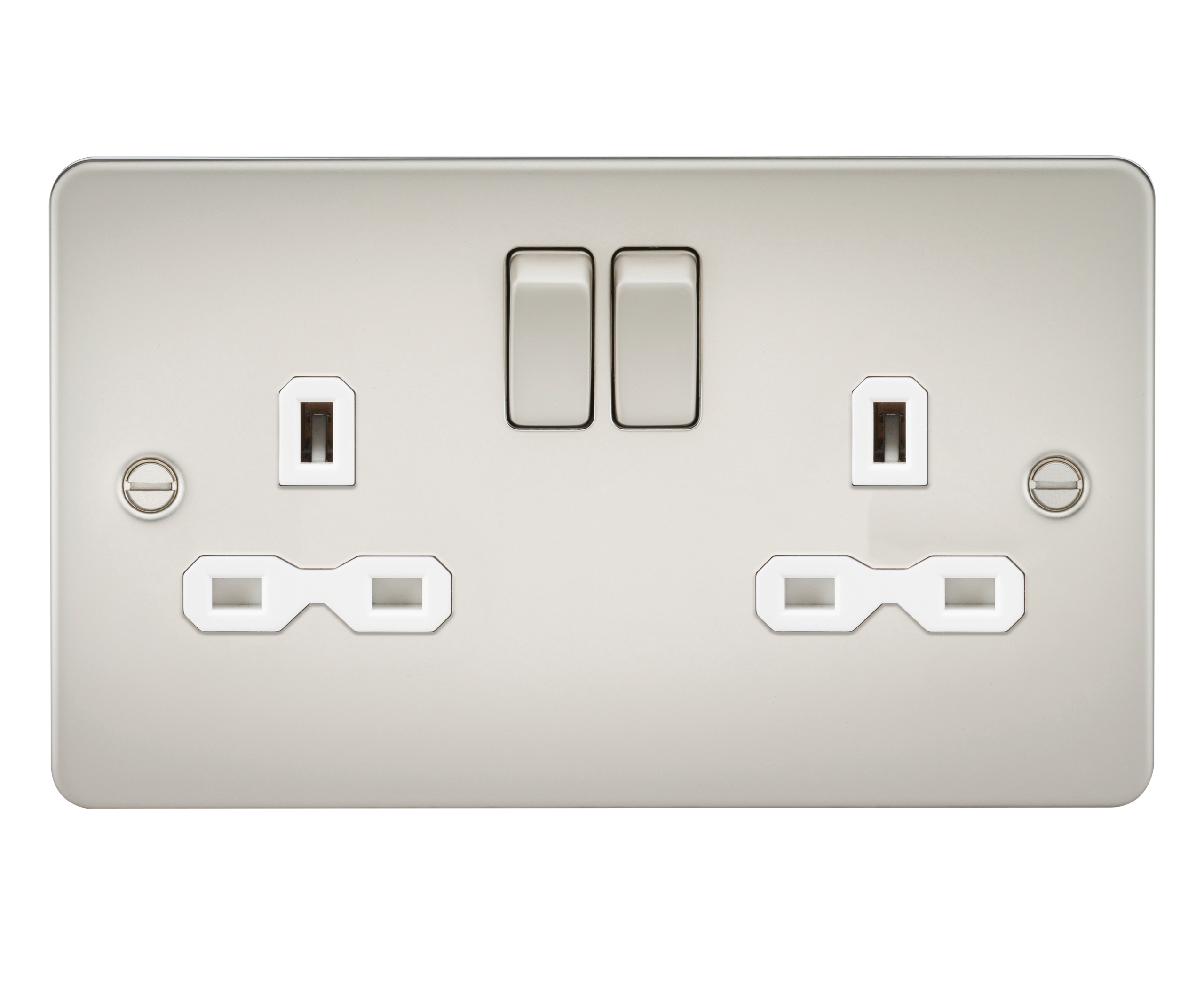 Flat plate 13A 2G DP switched socket - pearl with white insert