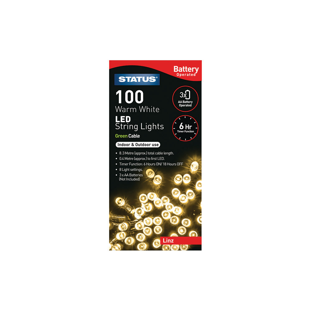 100 LED Indoor/Outdoor Battery String Lights - Warm White