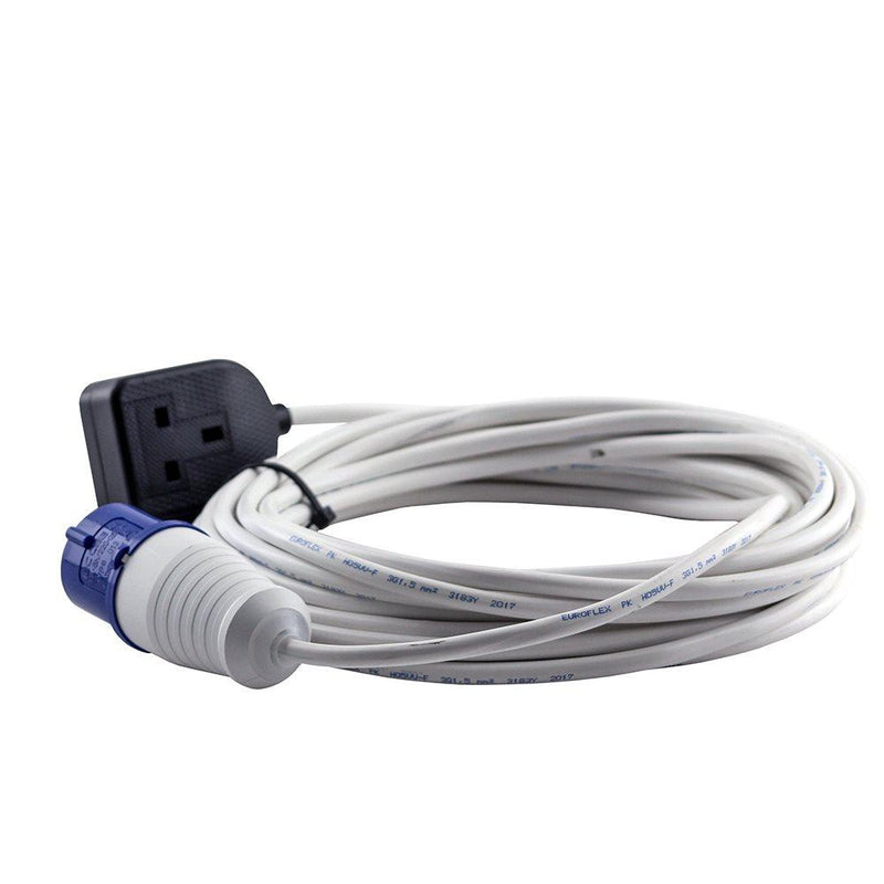 16A 230V Black Male to 1 Gang Socket Hook Up Extension Cable Lead - 25m
