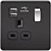 1G 13A Screwless Matt Black 1G Switched Socket with Dual 5V USB Charger Ports