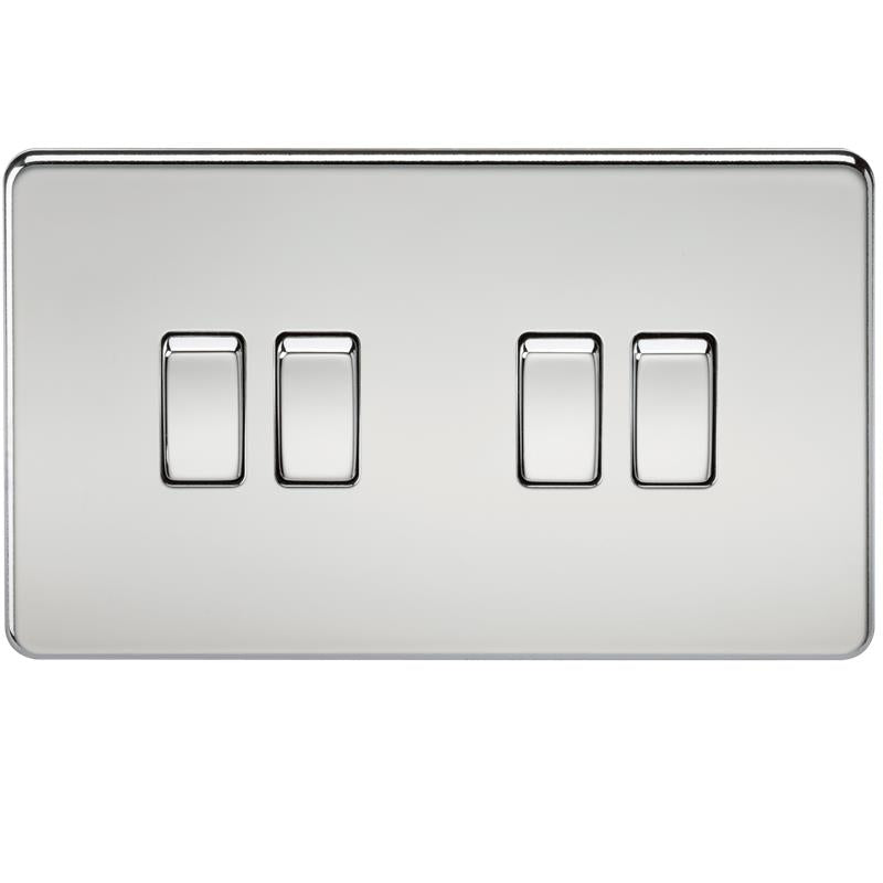 10A 4G 2 Way 230V Screwless Polished Chrome Electric Wall Plate Switch