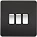 10A 3G 2 Way 230V Screwless Matt Black Electric Wall Plate Switch