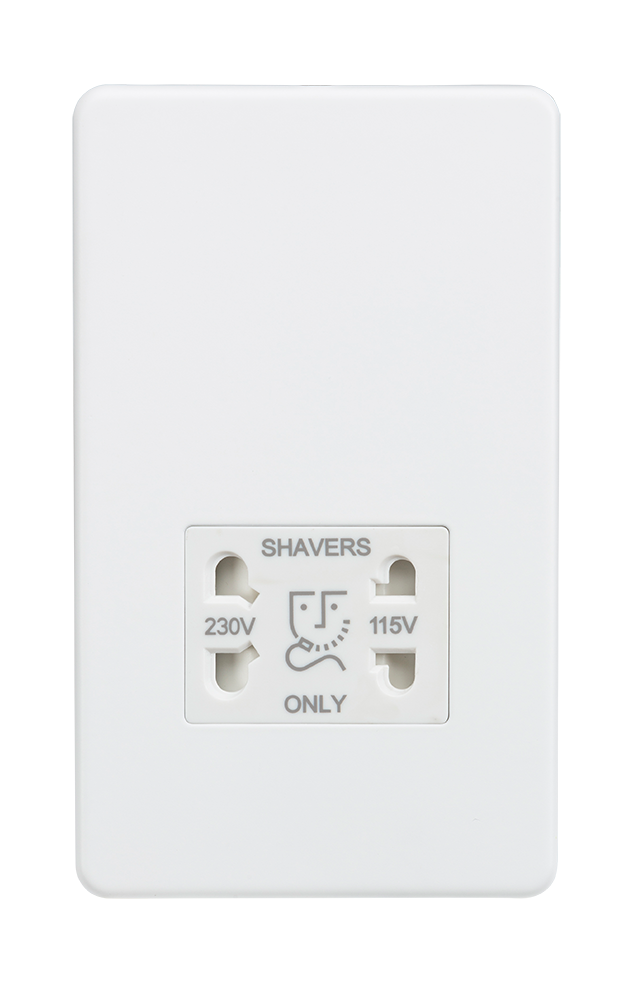 Screwless 115/230V Dual Voltage Shaver Socket - Matt White