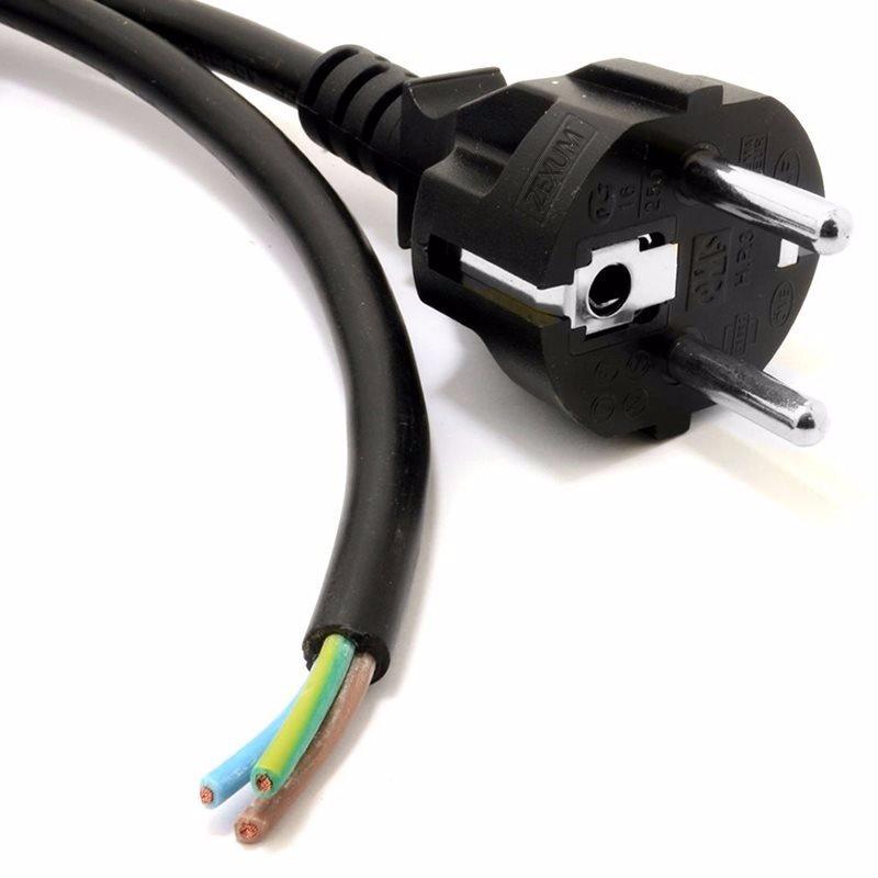 Black 2 meter 10A Schuko to Bare Ends Mains Lead