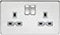 Screwless 13A 2G DP switched socket - polished chrome with grey insert