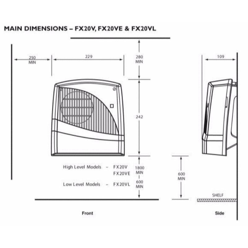 FX20VE 2kW Electric Downflow Fan Heater