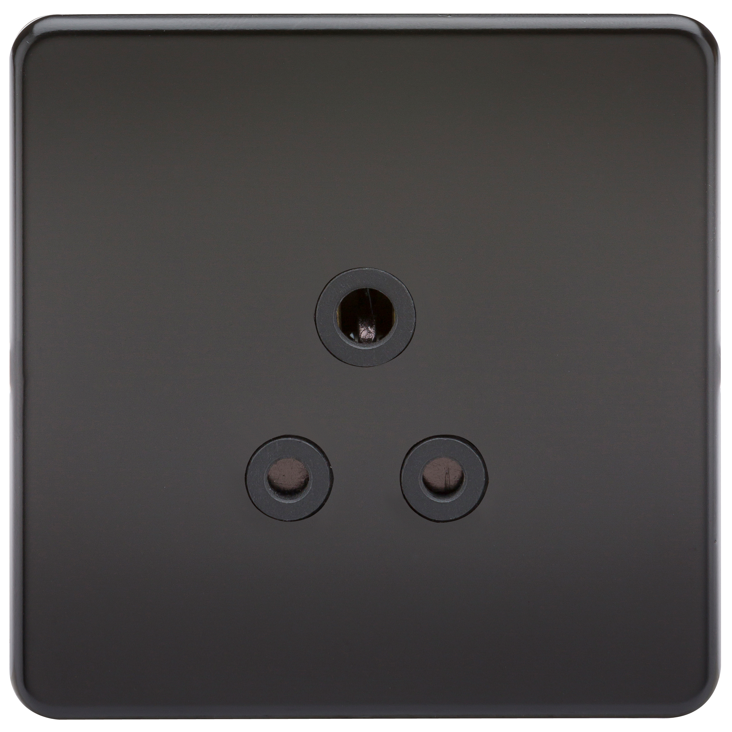 1G 5A Screwless Matt Black Round Pin 230V Unswitched Electrical Wall Socket