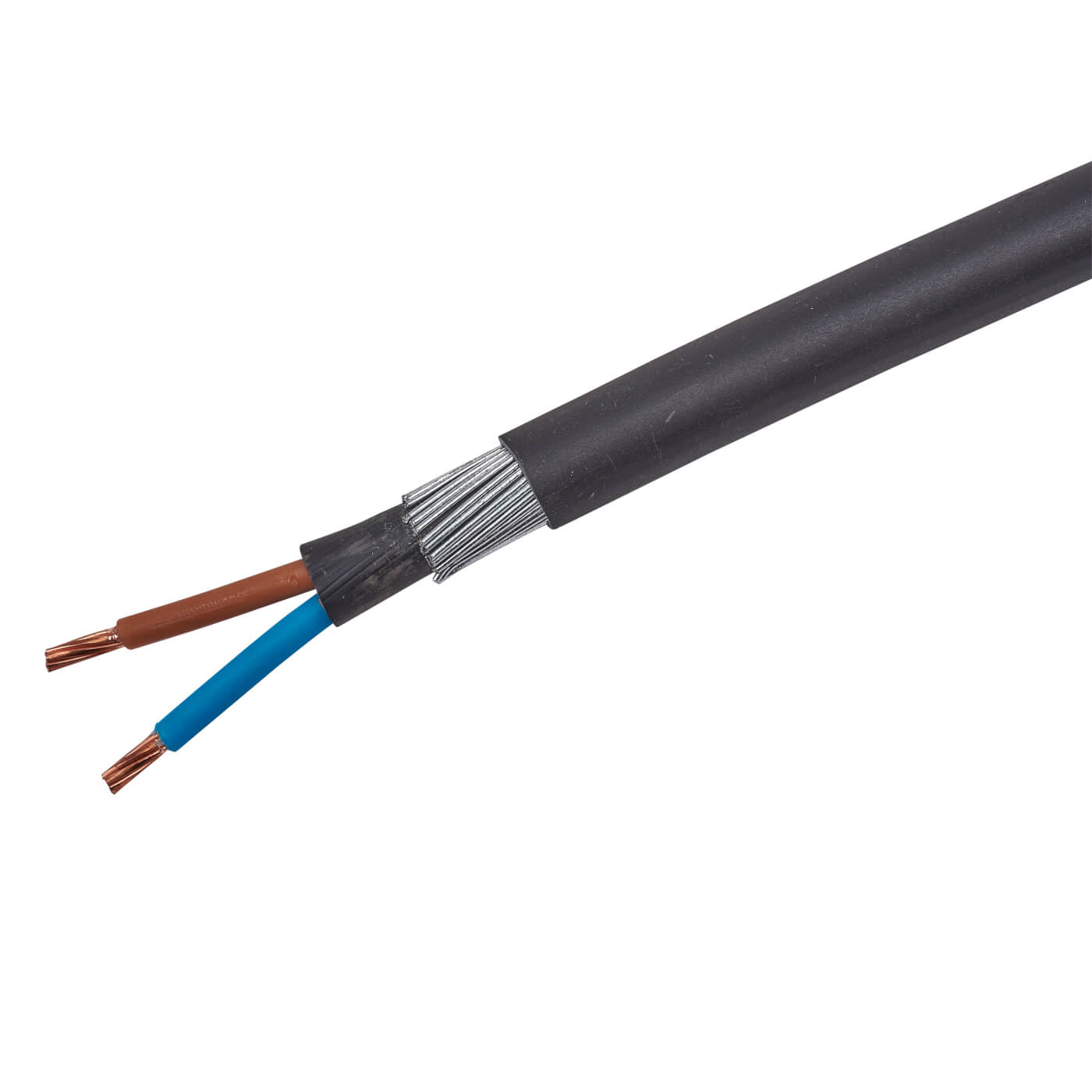 10mm 2 Core 73A Brown Blue 6942X Steel Wire Armoured SWA Outdoor Mains Power Cable - 100m
