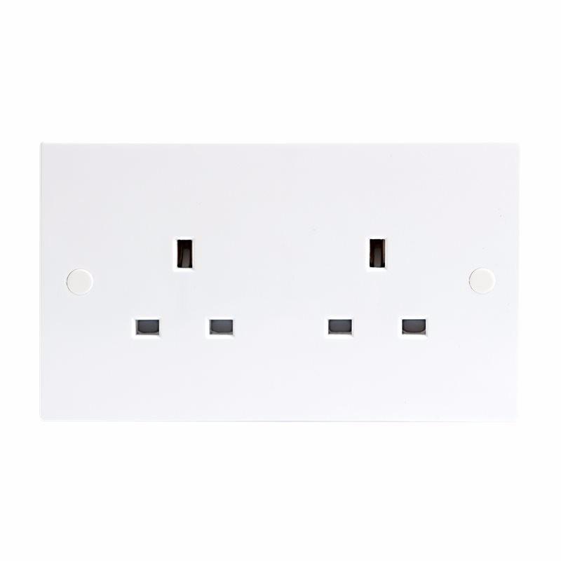 13A White 2G Twin 230V UK 3 Pin Unswitched Electric Wall Socket