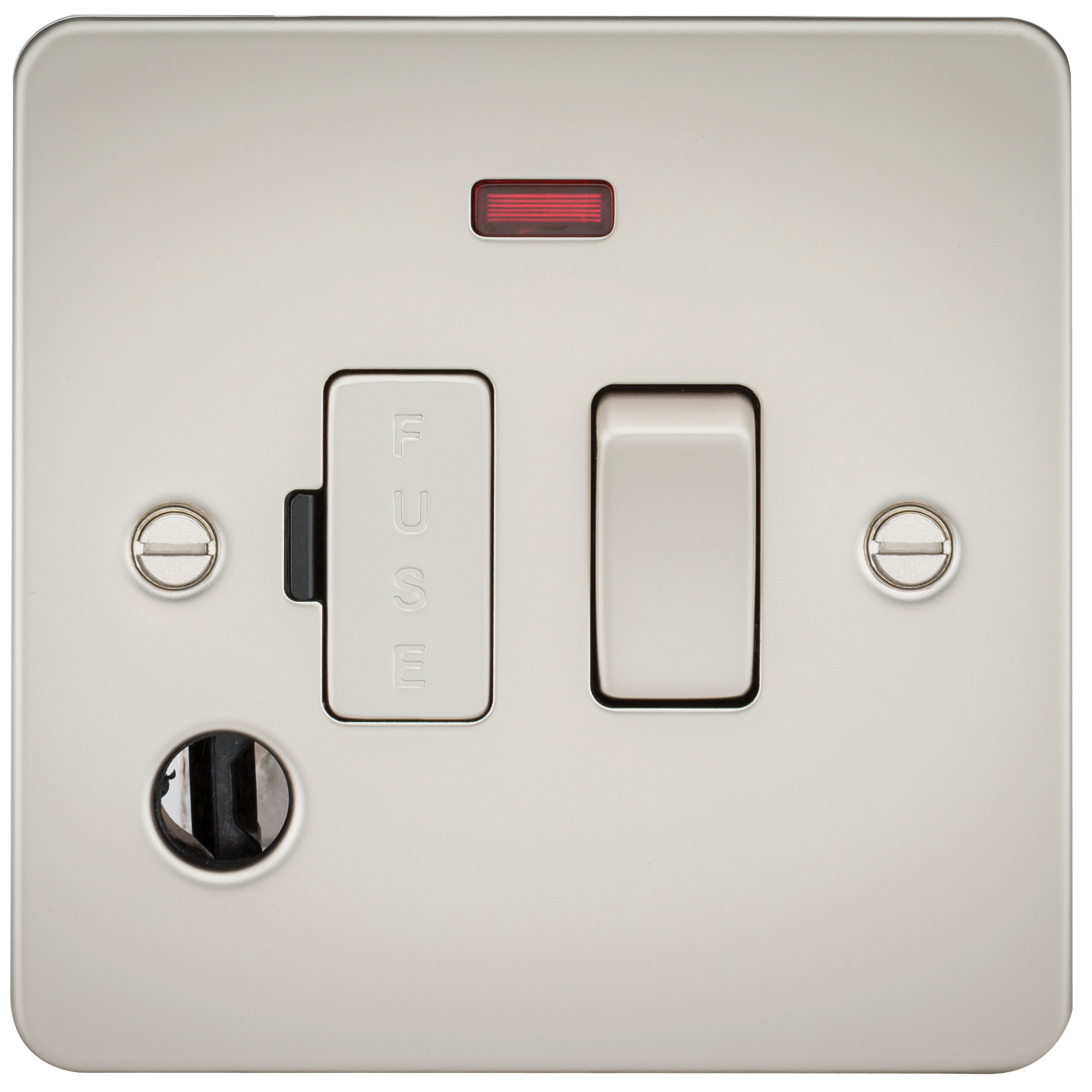 Flat Plate 13A switched fused spur unit with neon and flex outlet - pearl