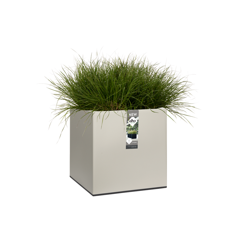 Vivo 40cm Square Plastic Indoor & Outdoor Planter with Wheels - Matt Warm Grey