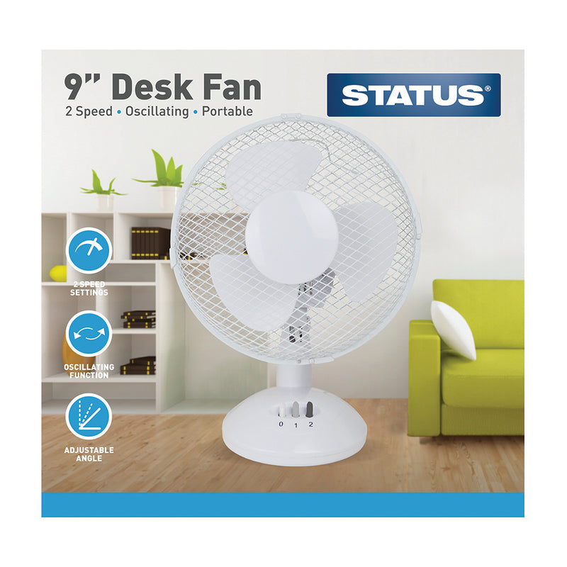 White 9 Inch Oscillating Portable Desk Fan