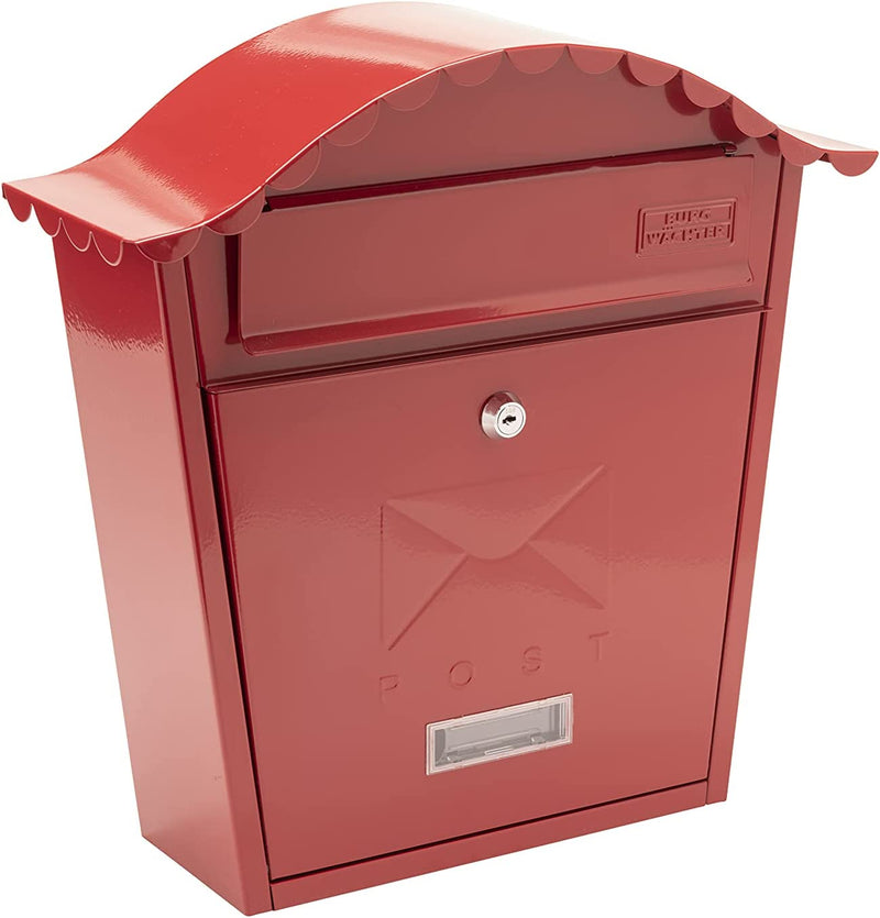 Classic Styled Post Steel Letter Box With Name Plate - Red