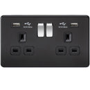 2G 13A Matt Black 2G Switched Socket with Dual 5V USB Charger Ports