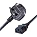 Black 5A UK Mains Plug Top to IEC Female C13 Kettle TV Power Cord Cable - 0.5m
