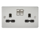 Brushed Chrome 13A 2G DP Switched Flat Plate Socket - Black Insert