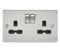Brushed Chrome 13A 2G DP Switched Flat Plate Socket - Black Insert