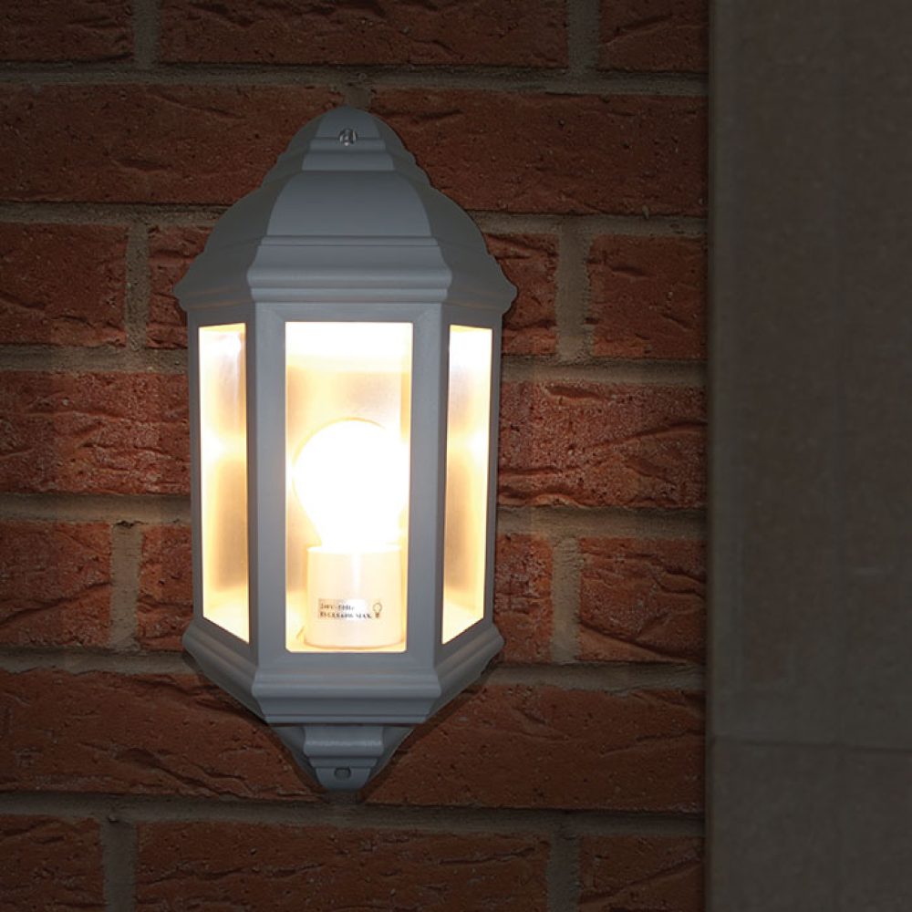 IP44 Traditional 60W Half Lantern Porch Light - White