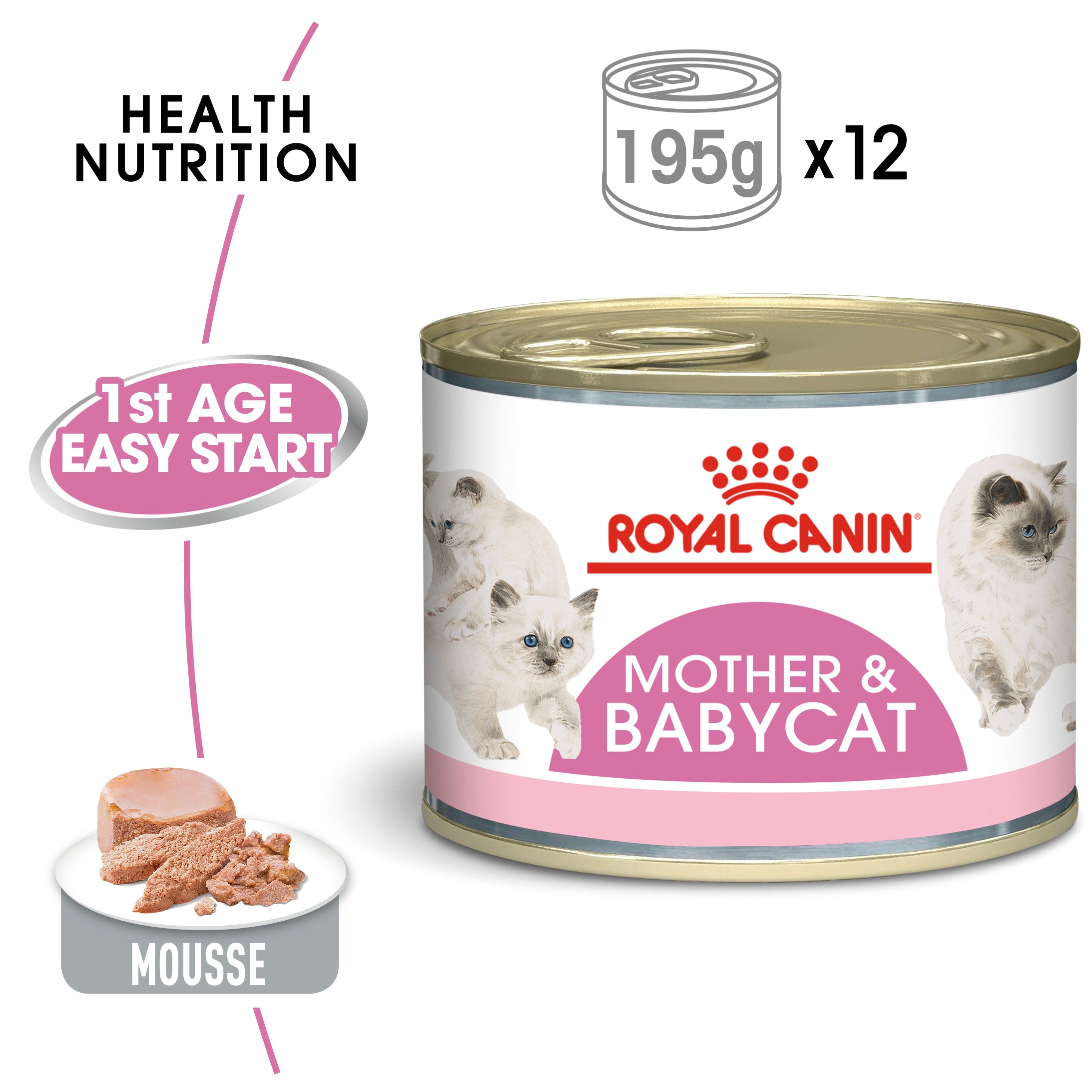 Mother And Babycat Adult And Kitten Wet Food Mousse, 195g x 12 Pack