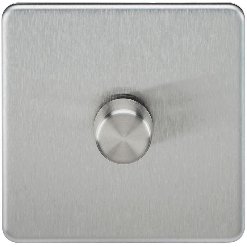 10-200W 1G 2 Way Screwless Brushed Chrome 230V Electric Led Compatible Dimmer Switch