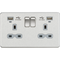 13A 2G Switched Socket, Dual USB (2.4A) with LED Charge Indicators - Brushed Chrome w/grey insert