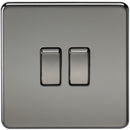 10A 2G 2 Way 230V Screwless Black Nickel Electric Wall Plate Switch