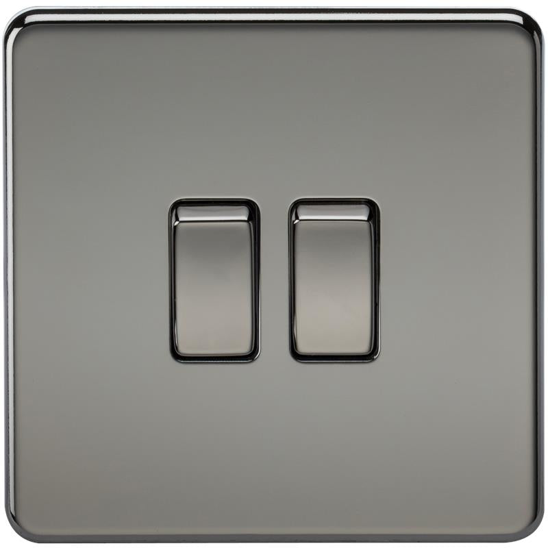 10A 2G 2 Way 230V Screwless Black Nickel Electric Wall Plate Switch