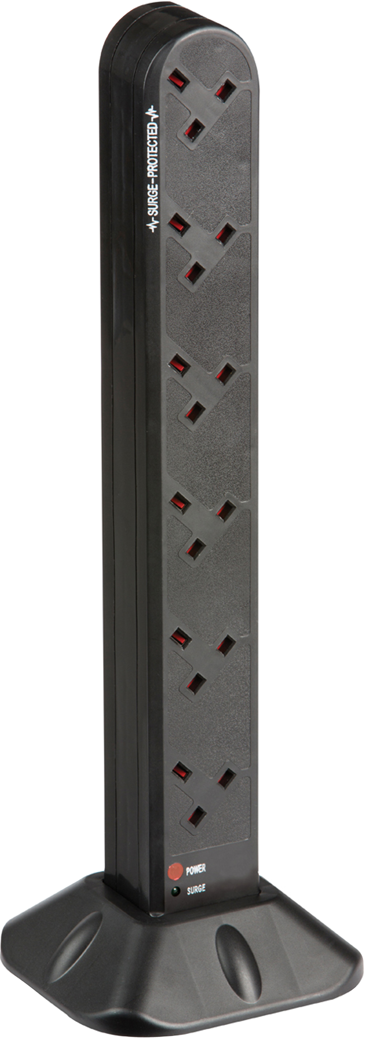 Surge Protected UK Extension Socket Tower Black - 12 Gang
