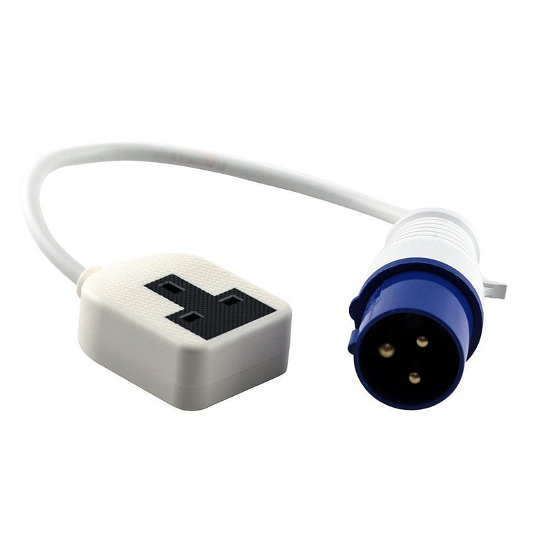 16A 230V White Male to 1 Gang Socket Hook Up Extension Cable Lead - 1m