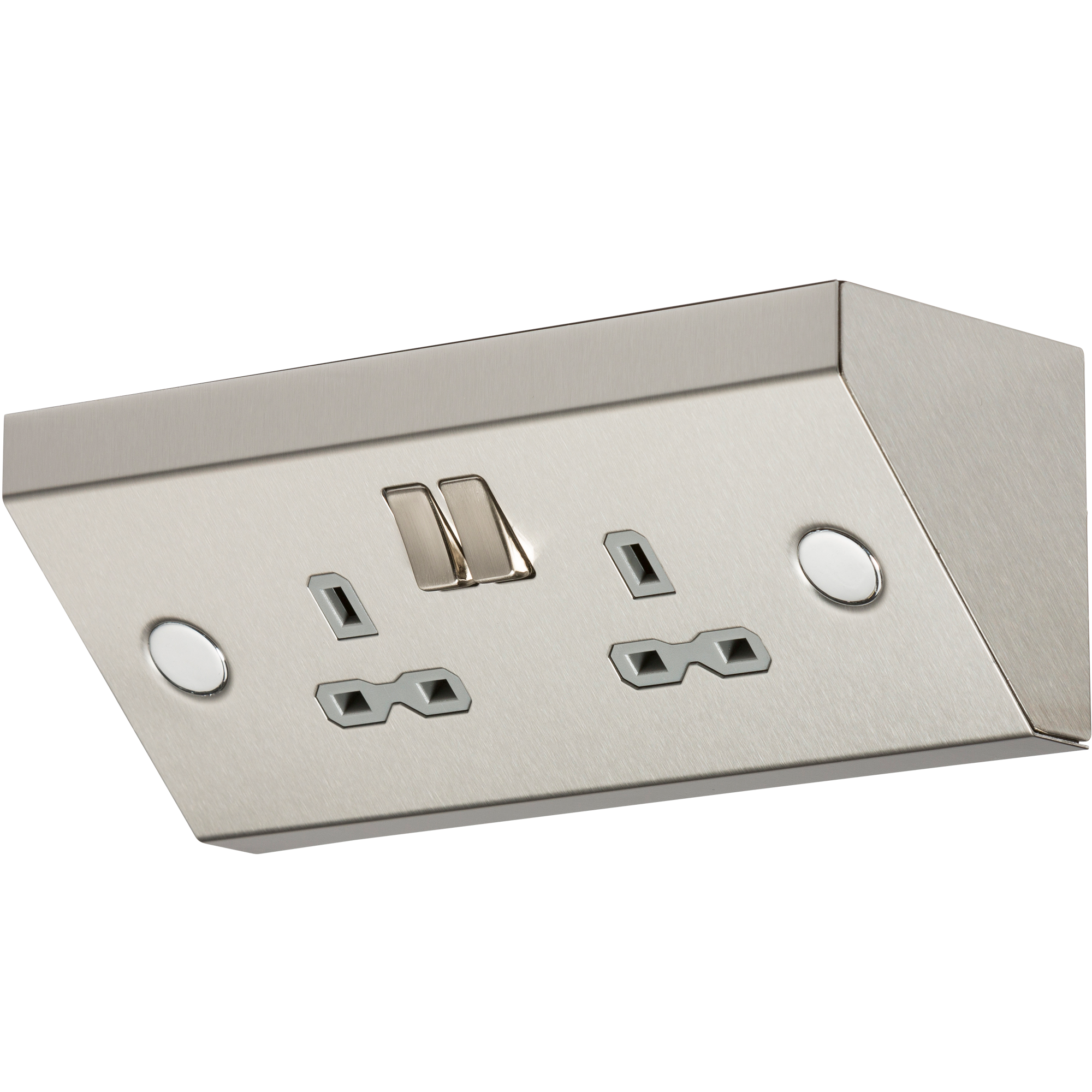 13A 2G Mounting DP Switched Socket Stainless Steel with Grey Insert