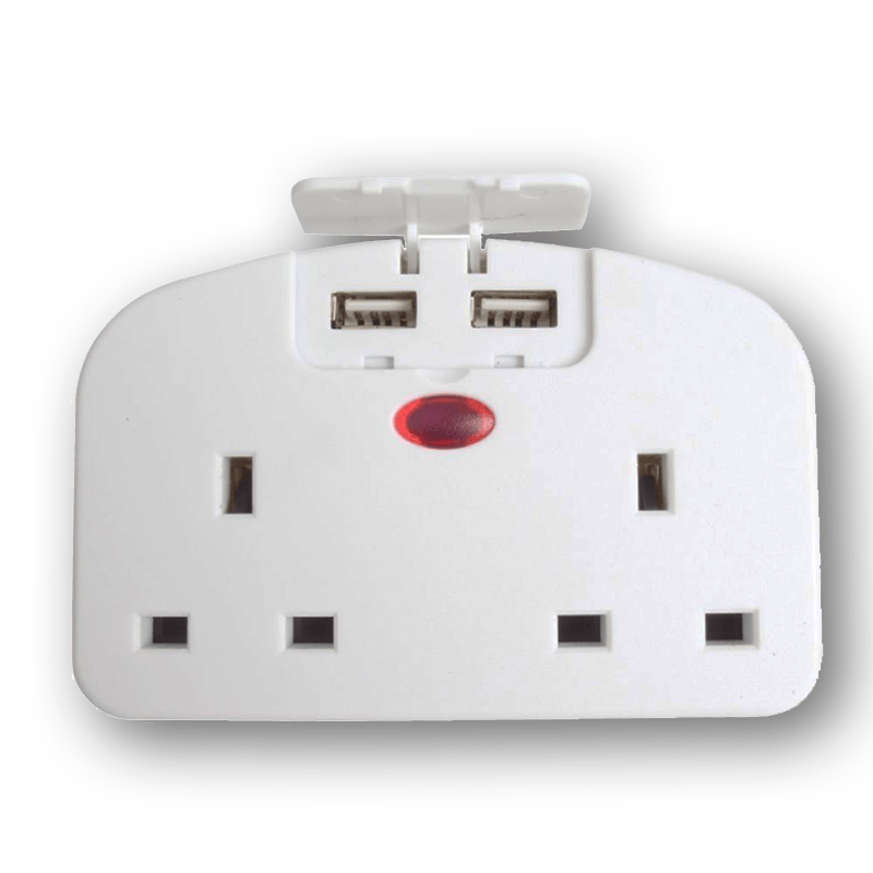 Twin UK to USA Plug Adaptor with Two USB Ports
