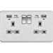 13A 2G Switched Socket, Dual USB (2.4A) with LED Charge Indicators - Brushed Chrome w/grey insert