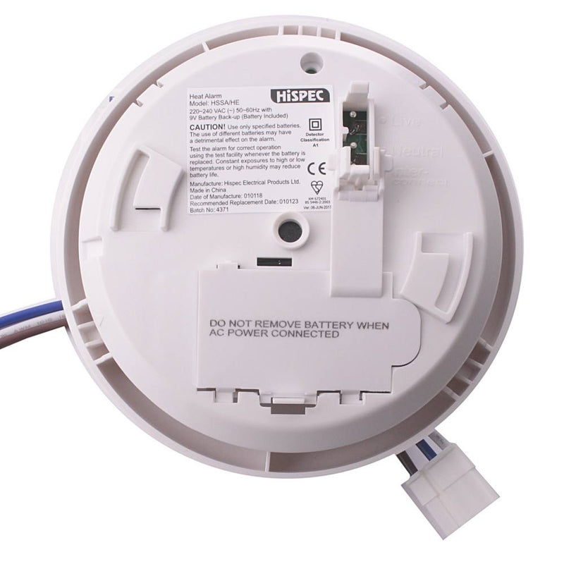 Mains Heat Detector with 9V Battery Backup