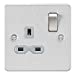Flat plate 45A DP switch and 13A switched socket with neon - brushed chrome with white insert