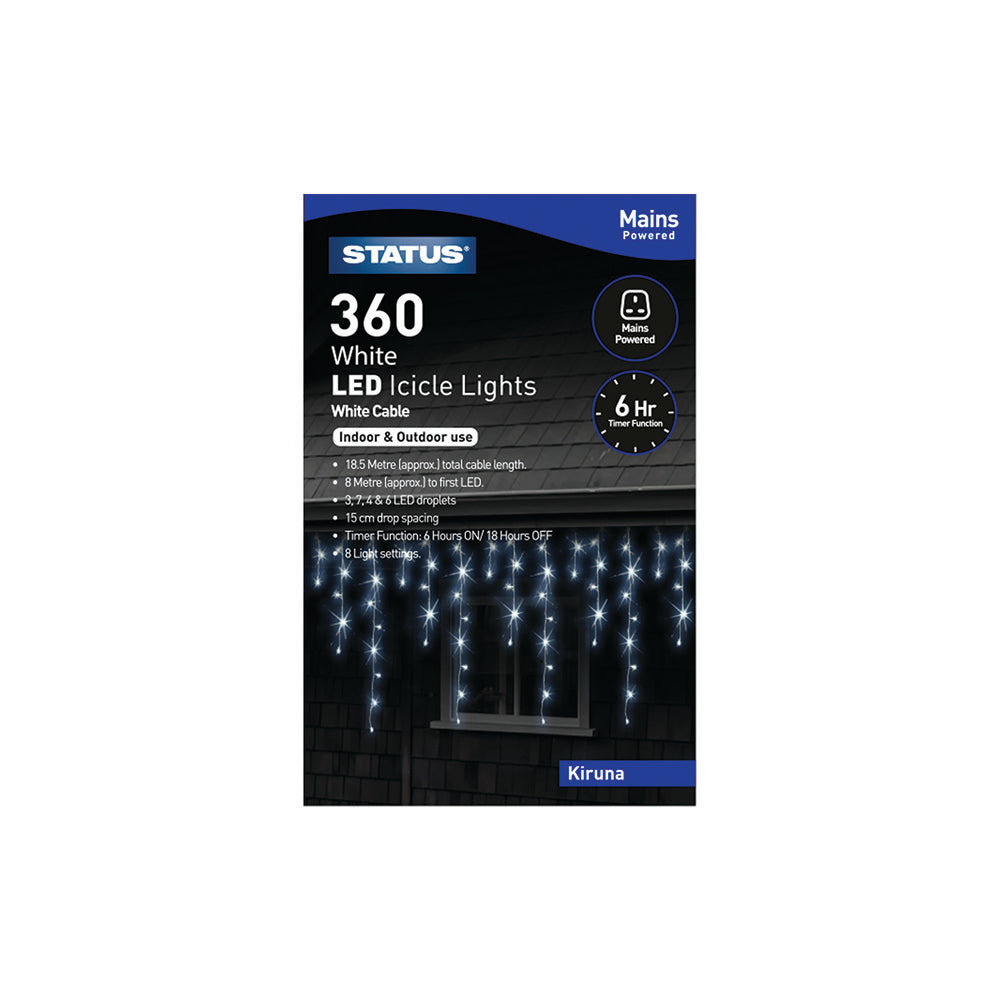 360 LED Indoor/Outdoor Mains Icicle Lights - Cool White