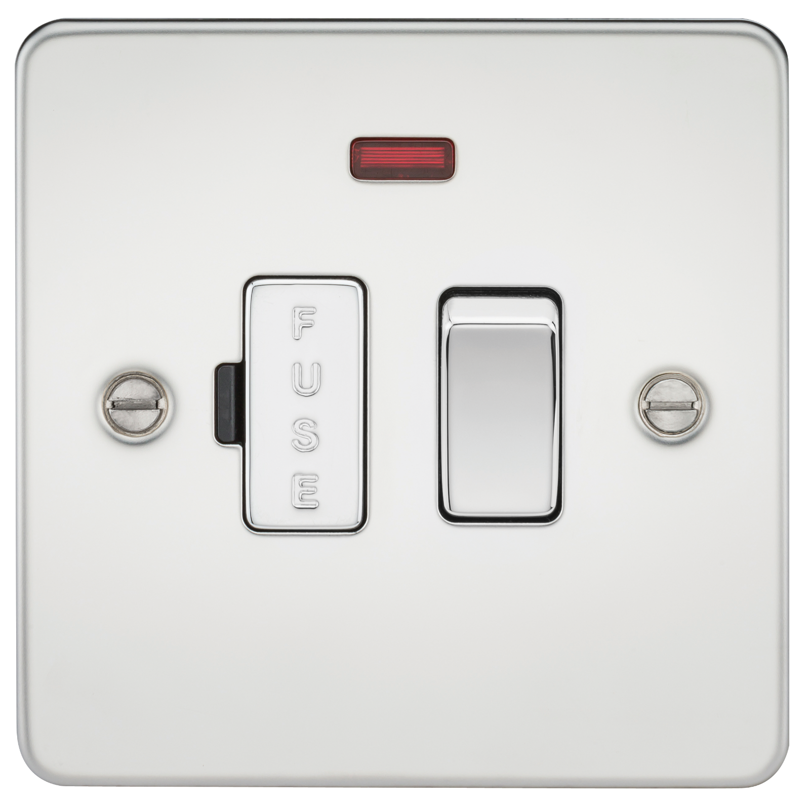 Flat Plate 13A switched fused spur unit with neon - polished chrome