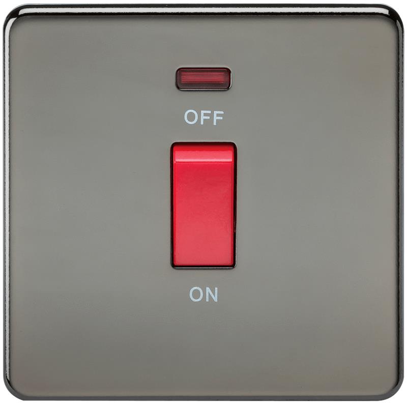 45A 1G DP 230V Screwless Black Nickel Electric Switch With Neon