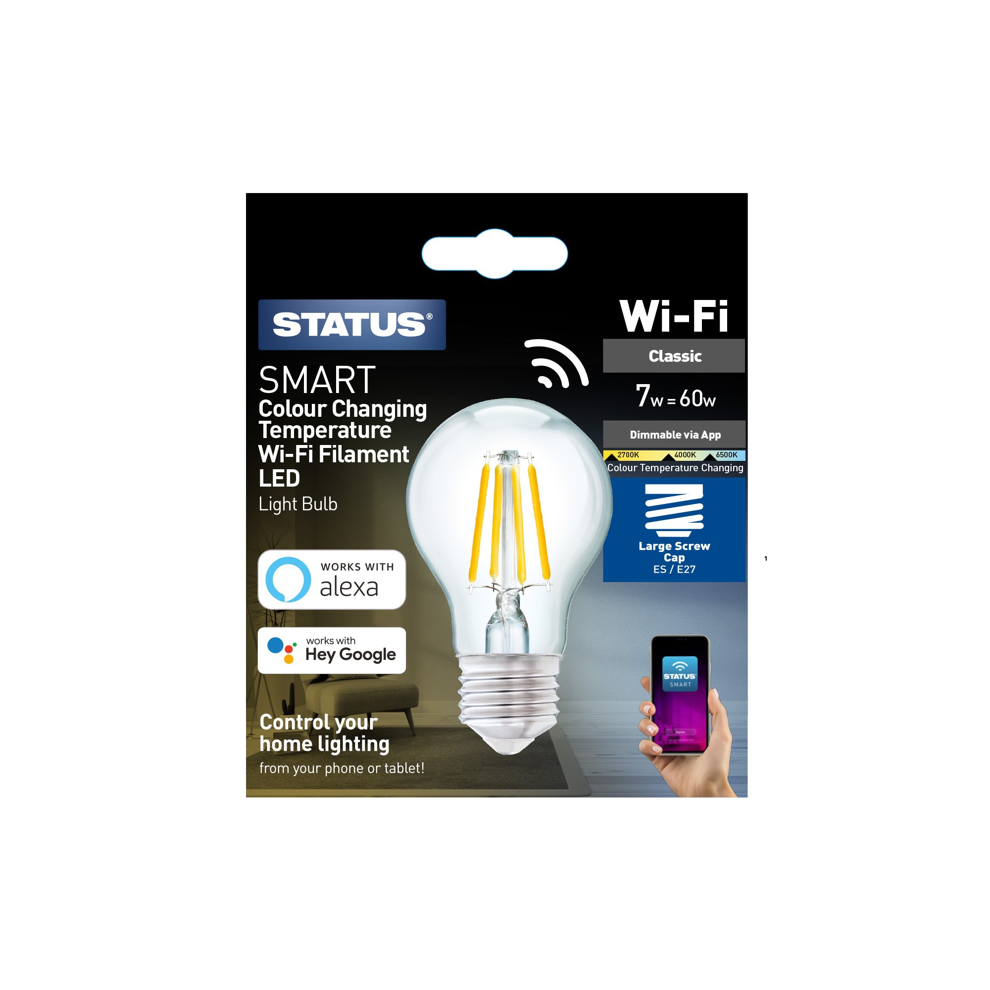 Smart 7w Pearl CCT LED Filament GLS Bulb - ES