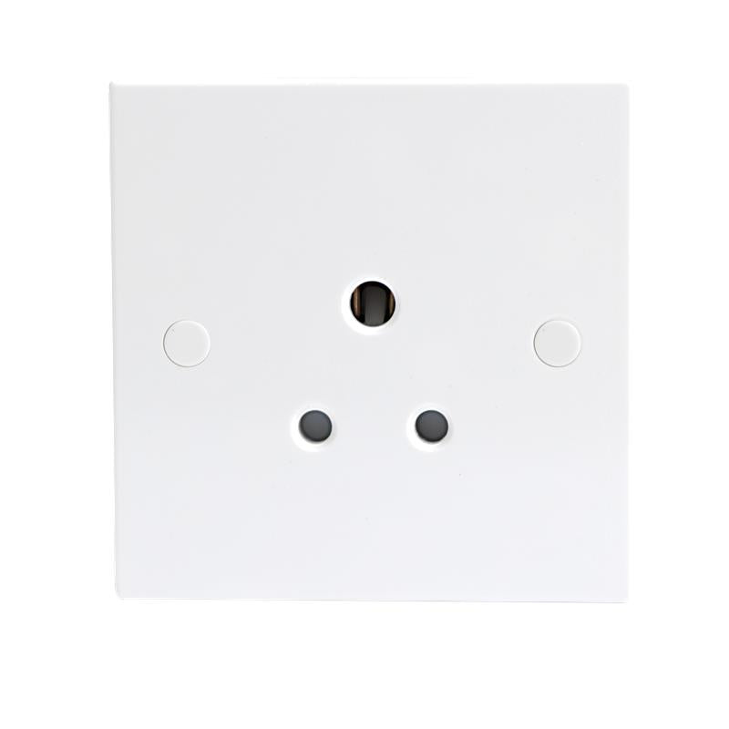 5A White Round Pin 1G Single 230V Unswitched Electric Wall Socket