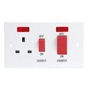45A White 2G Double Pole 230V Electric Wall Plate Cooker Switch and 13A Socket with Neons