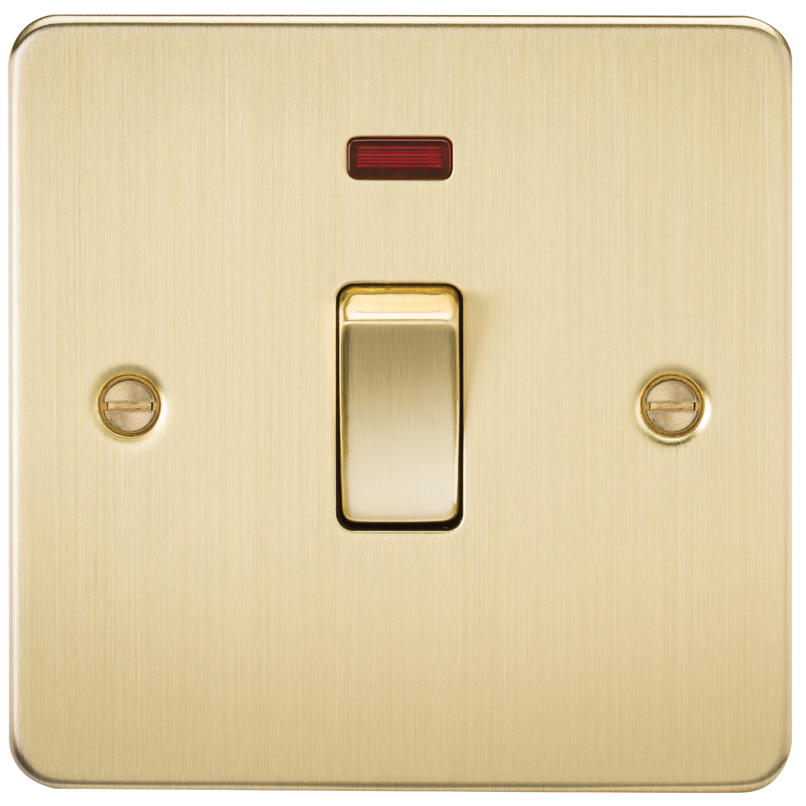 Flat Plate 20A 1G DP switch with neon - brushed brass